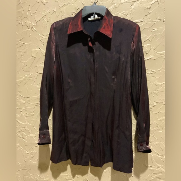 ❤️❤️RAN DESIGNS red metallic button down shirt❤️❤️ - Picture 2 of 4